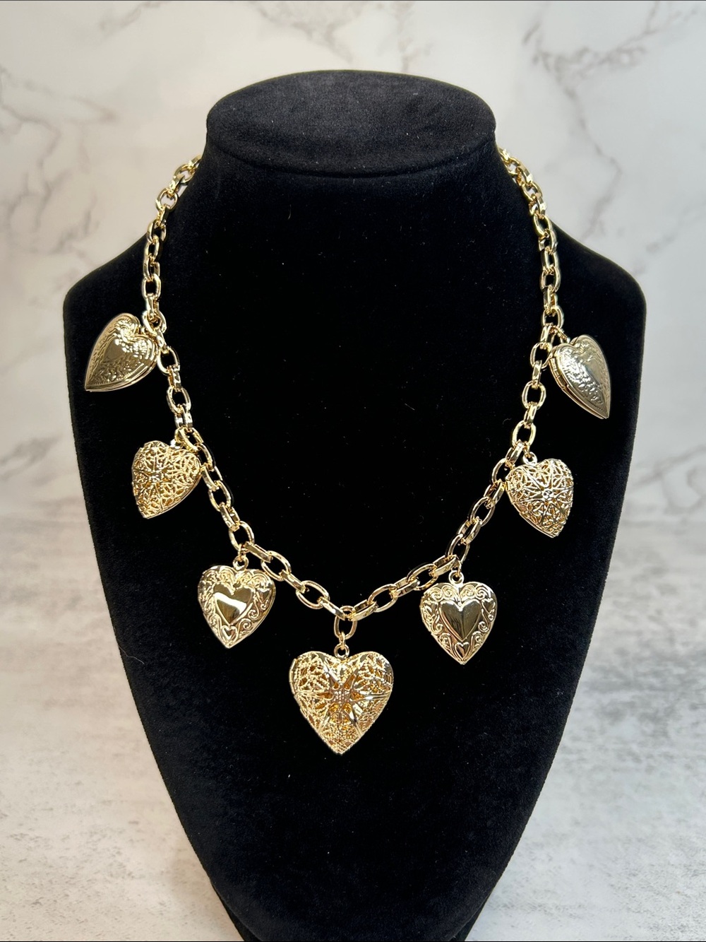Park Lane Charmed 7 lockets Gold Heart Charm Statement Necklace - Picture 3 of 5